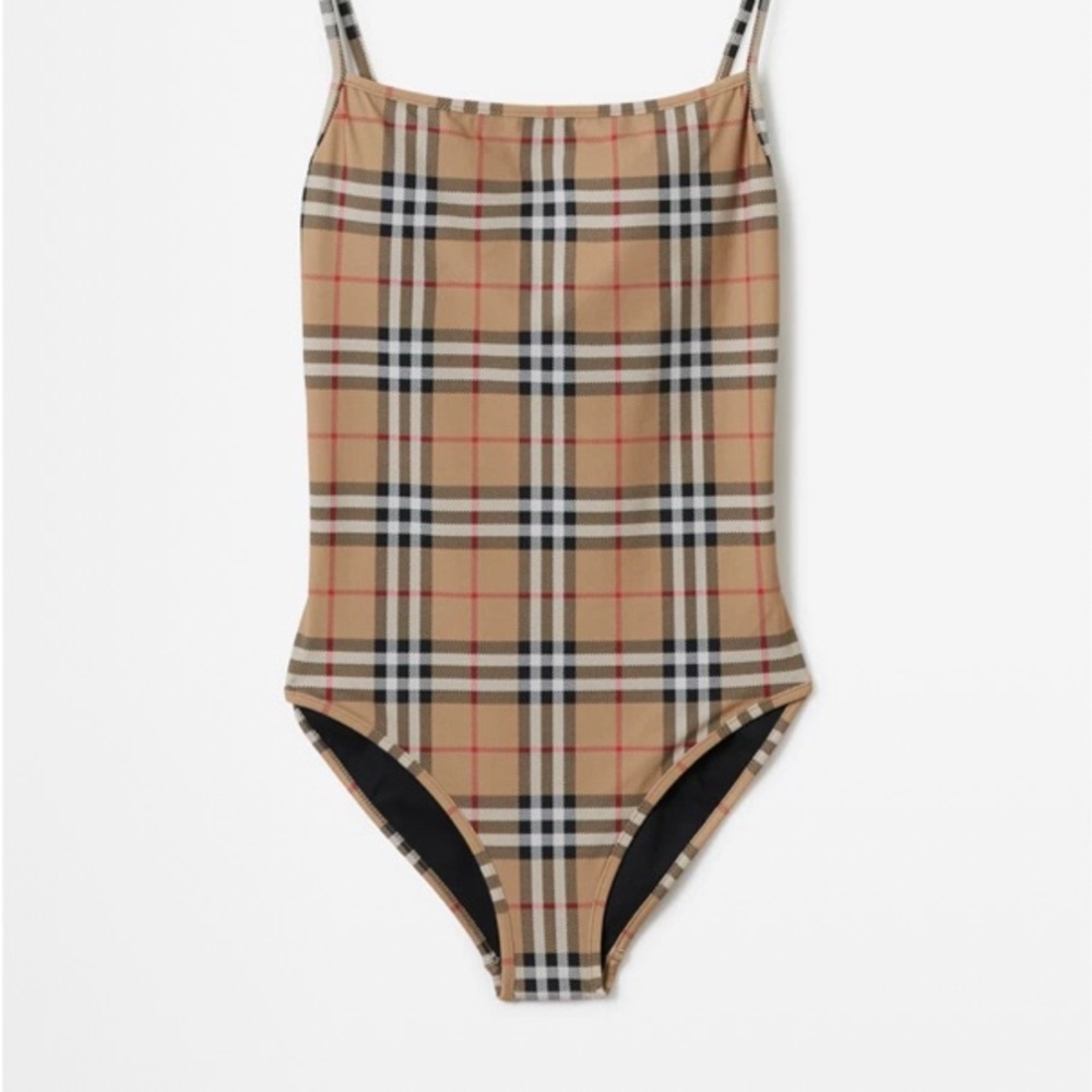 Burberry Beige Check Pattern Swimsuit